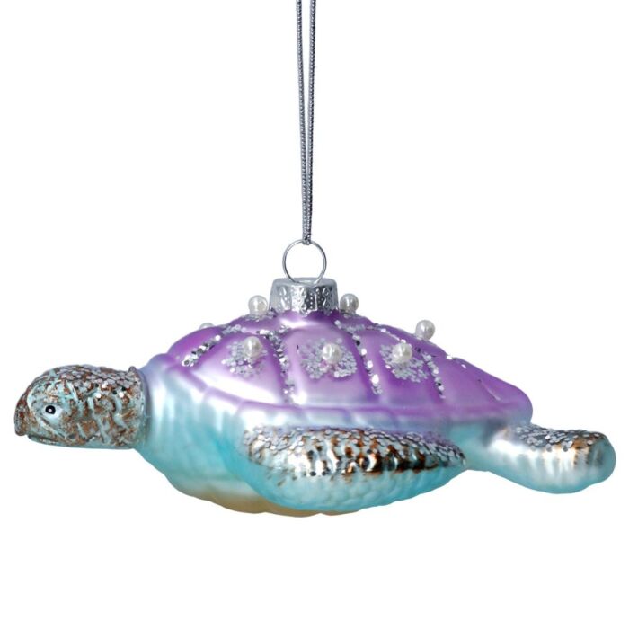 Gisela Graham Glass (5cm) - Purple/Blue Turtle Decoration